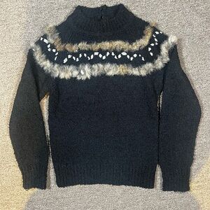 Vintage Skiva black faux‎ fur trim black sweater size small